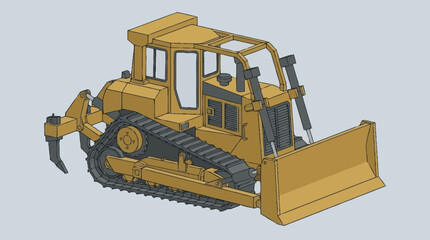 Obraz premium Yellow bulldozer heavy construction vehicle illustration.