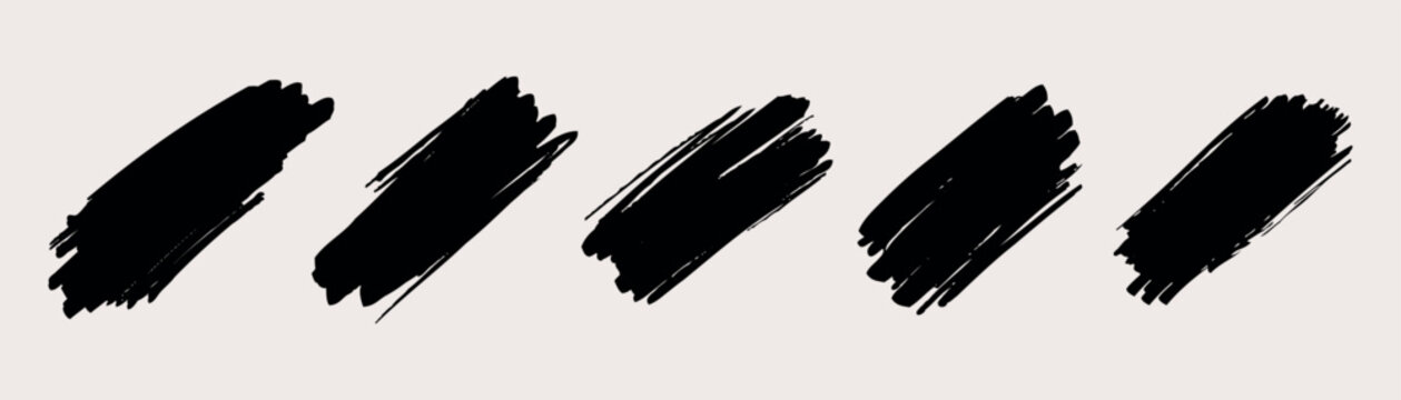 Brush lines set. Brush strokes vector. Rectrangle shape of  brush strokes. Paint brush spots, highlighter lines or felt-tip pen marker. Ink smudge abstract shape stains and smear texture.