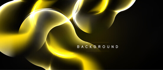 Dynamic golden shapes flow across black background. Modern design evokes movement, energy, luxury. Minimalist aesthetic creates striking visual impact. © antishock