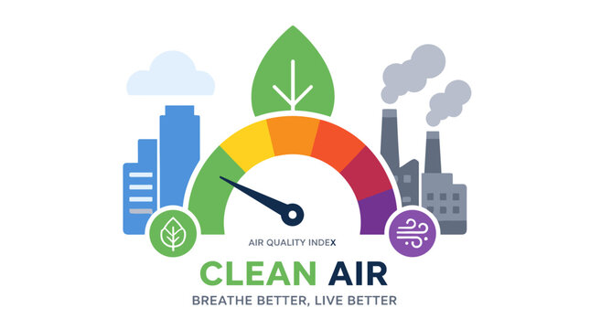 Clean Air Logo With Gauge And Leaves.