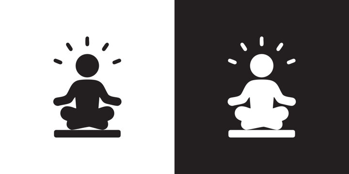 Minimalist Icon of a Meditation Figure with Radiating Energy Rays - Modern Yoga Wellness Concept, Spiritual Mind Mindfulness Balance, and Zen Aura Gradient Vector