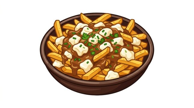 Poutine French Fries with Gravy and Cheese Curds in a Bowl