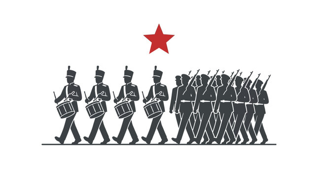 Military Marching Band Parade with Red Star Symbol