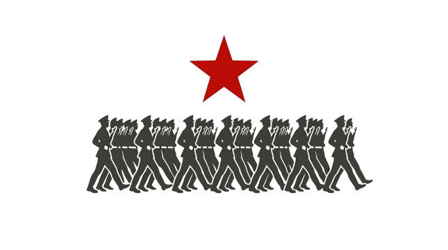 Military Marching Soldiers with Red Star Flag - Patriotic Parade
