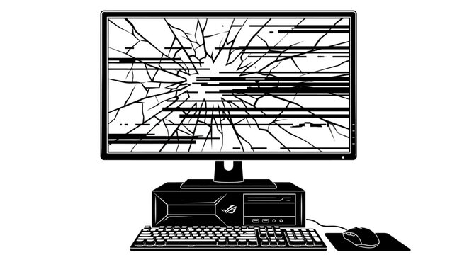 Cracked computer monitor on desk.