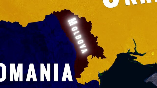Moldova and Transnistria map animation showing borders with Ukraine and Romania