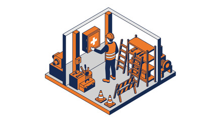 Naklejka premium Warehouse worker organizing safety equipment and supplies