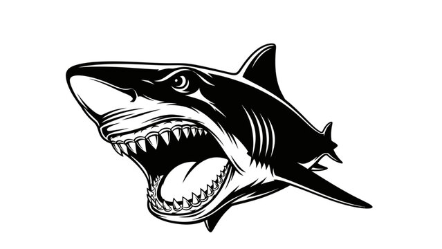 Aggressive Great White Shark Head Illustration