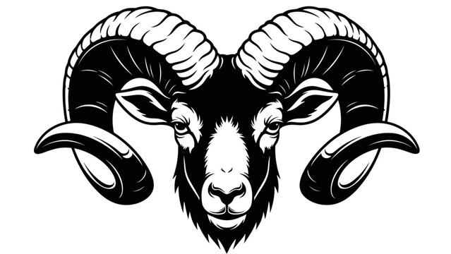Black and White Ram Head Mascot Illustration