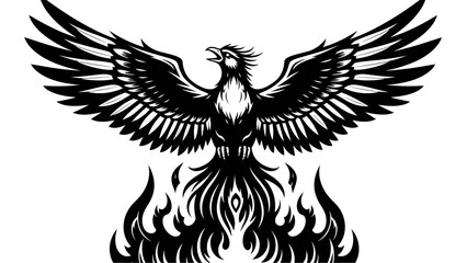 Fototapeta premium Black and White Phoenix Rising from Flames Vector Illustration