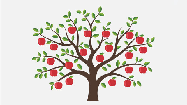 apple tree with green leaves and red apples on branches