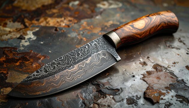 Handcrafted Damascus Steel Knife with Wooden Handle
