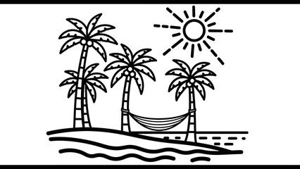 Obraz premium Summer Beach Scene with Palm Trees and Hammock Outline
