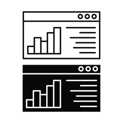 Obraz premium Website with report and diagram line and solid icon. Online business report symbol, outline style pictogram on white background. Marketing analytics sign for mobile concept and web design. Vector.
