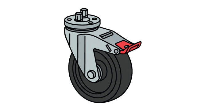 caster wheel with red brake clip on white background