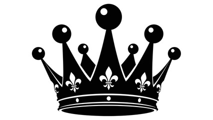Black and white king crown icon with fleur de lis symbol © ISLAH