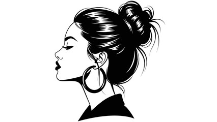 Minimalist Black and White Profile Portrait of a Woman with Messy Bun Hairstyle © ISLAH