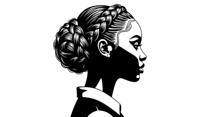 Black and White Profile Portrait of a Woman with Braided Hairstyle © ISLAH