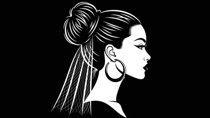 Minimalist Black and White Portrait of a Woman with High Bun Hairstyle © ISLAH