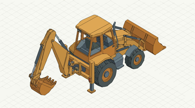 Yellow Backhoe Loader Construction Vehicle Illustration.