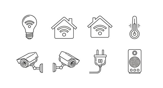 Smart home icons vector set of wireless devices and security elements