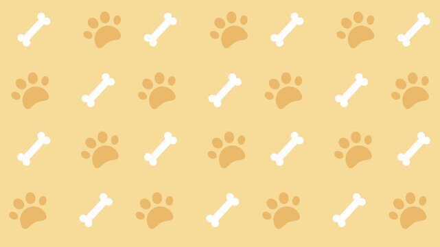 A warm golden background sticker pattern covered with paw prints and small bone shapes in a cute repeating design