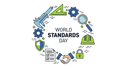 World Standards Day illustration with engineering and business icons. © rizaratu