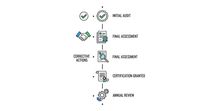 A vertical flowchart infographic illustrating the step by step business certification process.