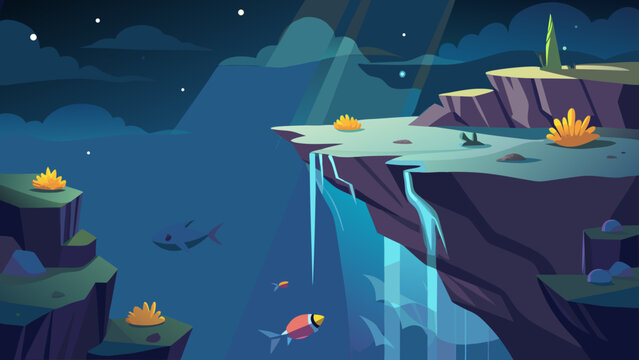 Floating island campfire under starry night sky in surreal low-poly fantasy landscape