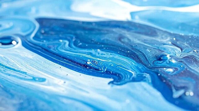 A close up view of blue paint swirling together in a smooth liquid mixture