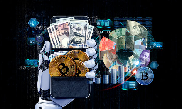 white robot ai business financial concept