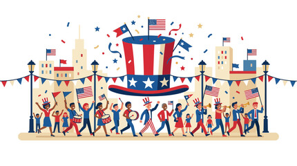 American Patriotic Parade: People Celebrate Independence Day with Flags © Kartka