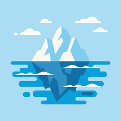 A flat vector illustration of a large iceberg in the ocean © Nana