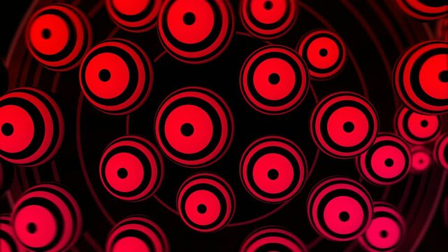 Red and black circular pattern 3d loop animation, abstract background design