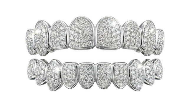 Diamond dental grills with sparkling gems on a pristine surface