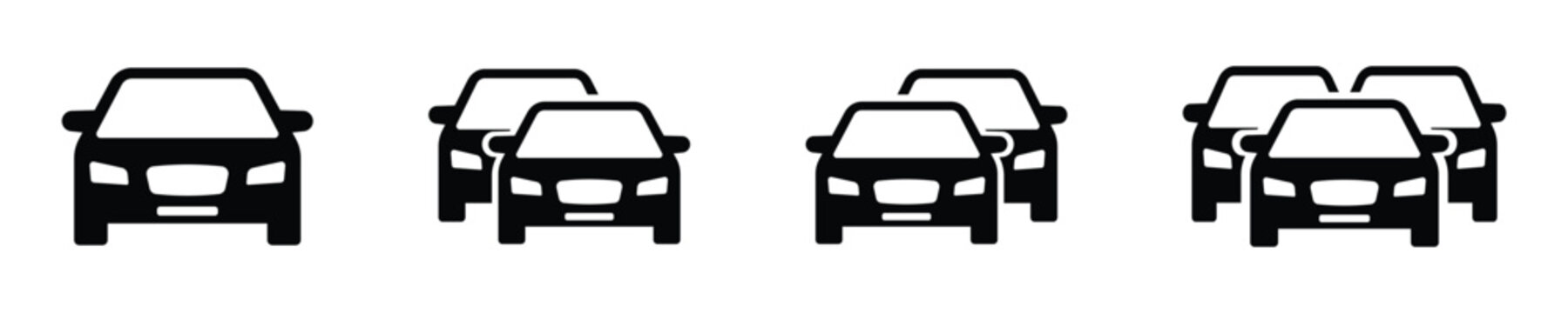 Cars icon set with traffic jam and transport flow symbols.  Automobile, driving and auto vector icons on transparent background.