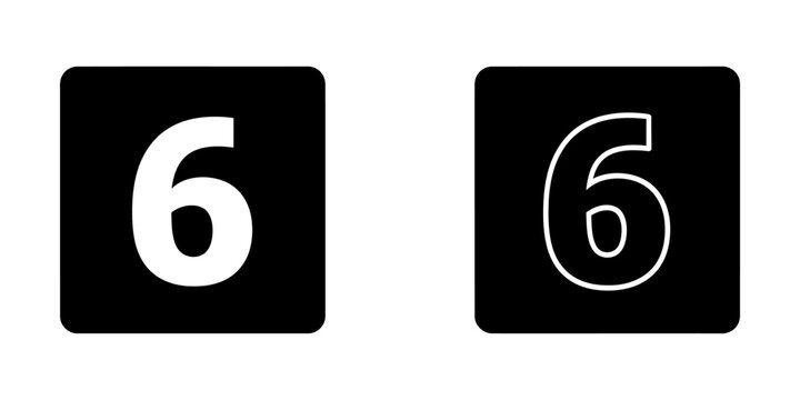 Number six square button icon set with typography interface minimalist isolated geometry identity