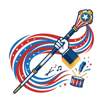 Marching Band Drum Major Baton with American Flag Colors