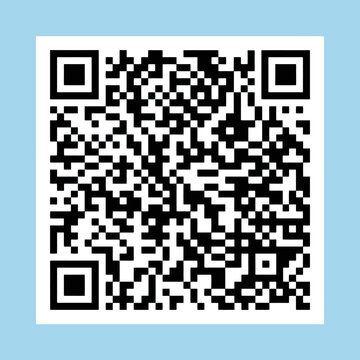 A black and white square digital code on a light blue background