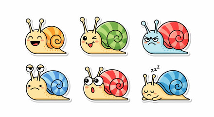 Cute Cartoon Snails with Different Emotions © nnda
