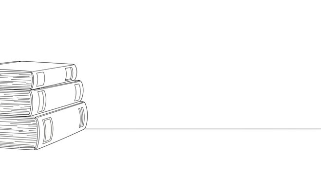 A simple hand drawn sketch of a stack of three books resting on a flat surface.