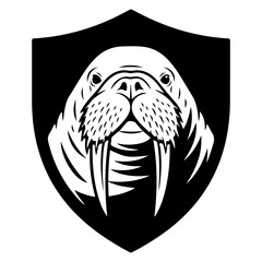 Walrus Head Emblem Black and White Shield. © Erik