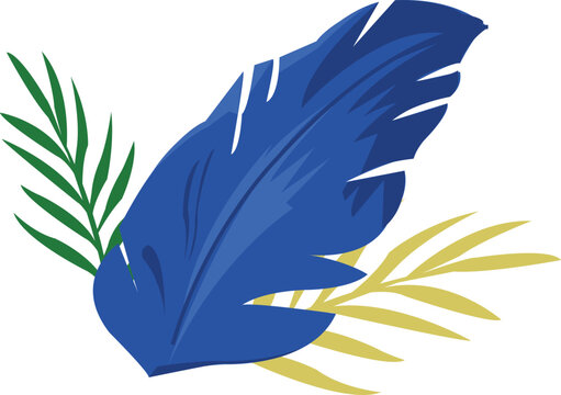 Tropical leaves arrangement, blue botanical illustration isolated on white