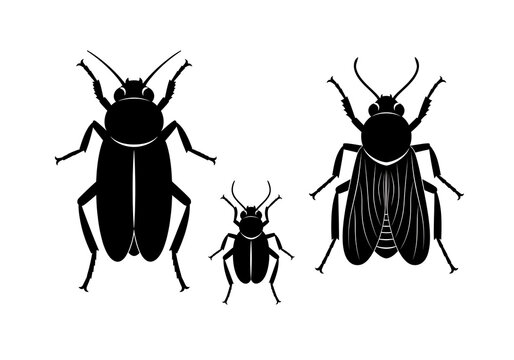 Black Beetle Silhouettes Isolated on White Background