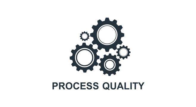A graphic illustration featuring four interlocking mechanical gears with the text Process Quality below.