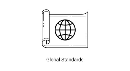 Fototapeta premium A line art icon representing global standards with a globe on a scroll.