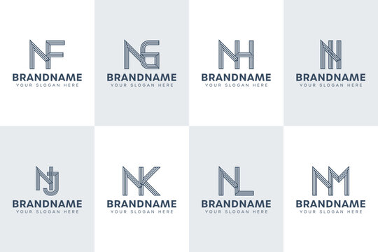 Letters NF NG NH NI NJ NK NL NM  Monogram Logo Set, for FN GN HN IN JN KN LN MN Initials
