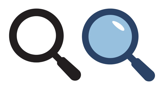 Search icon set with magnifying glass and loupe symbol, find tool sign for discovery, query system, application search, website navigation and user interface elements.