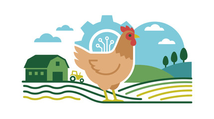Smart farming, chicken, barn, tractor, technology, agriculture © ski
