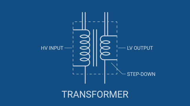 Step-down Transformer Diagram: HV Input to LV Output